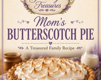 Afdrukbaar recept voor Mom's Butterscotch Pie | Vintage familiereceptkaart | Directe digitale download | Handgeschreven recept | Cottage keukendecoratie