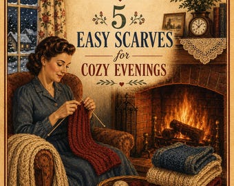 Stitches by the Fire | 5 eenvoudige sjaalbreipatronen pdf | Vintage gezellig gebreid boekje