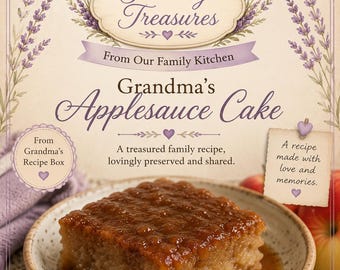 Recept voor oma's appelmoestaart | Afdrukbaar pdf-bestand met familierecept | Vintage receptenkaart | Direct downloaden | Erfstukdessert