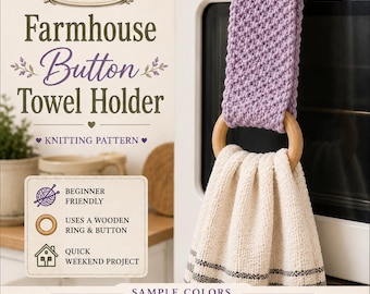 Boerderij knop handdoekhouder breipatroon pdf | Easy Seed Stitch keukenhanddoekhouder | Breipatroon voor beginners | Direct downloaden
