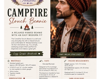 Kampvuur Slouch Beanie Breipatroon PDF | Geribbelde muts voor beginners | Modern loshangend hoedpatroon | Gezellige uniseks gebreide muts