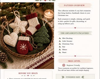 Heritage Kerstornamenten Breipatroon PDF Easy Cosy Holiday Ornaments
