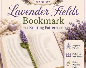 Patroon gebreide lavendel bladwijzer PDF | Eenvoudig breipatroon bloemenbladwijzer | Cadeau-idee voor beginners | Project schrootgaren
