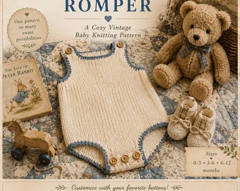 Breipatroon rompertje met kleine knoop pdf vintage baby-outfit