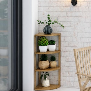 Scaffale angolare in legno a 4 ripiani / Scaffale angolare per bagno e soggiorno
