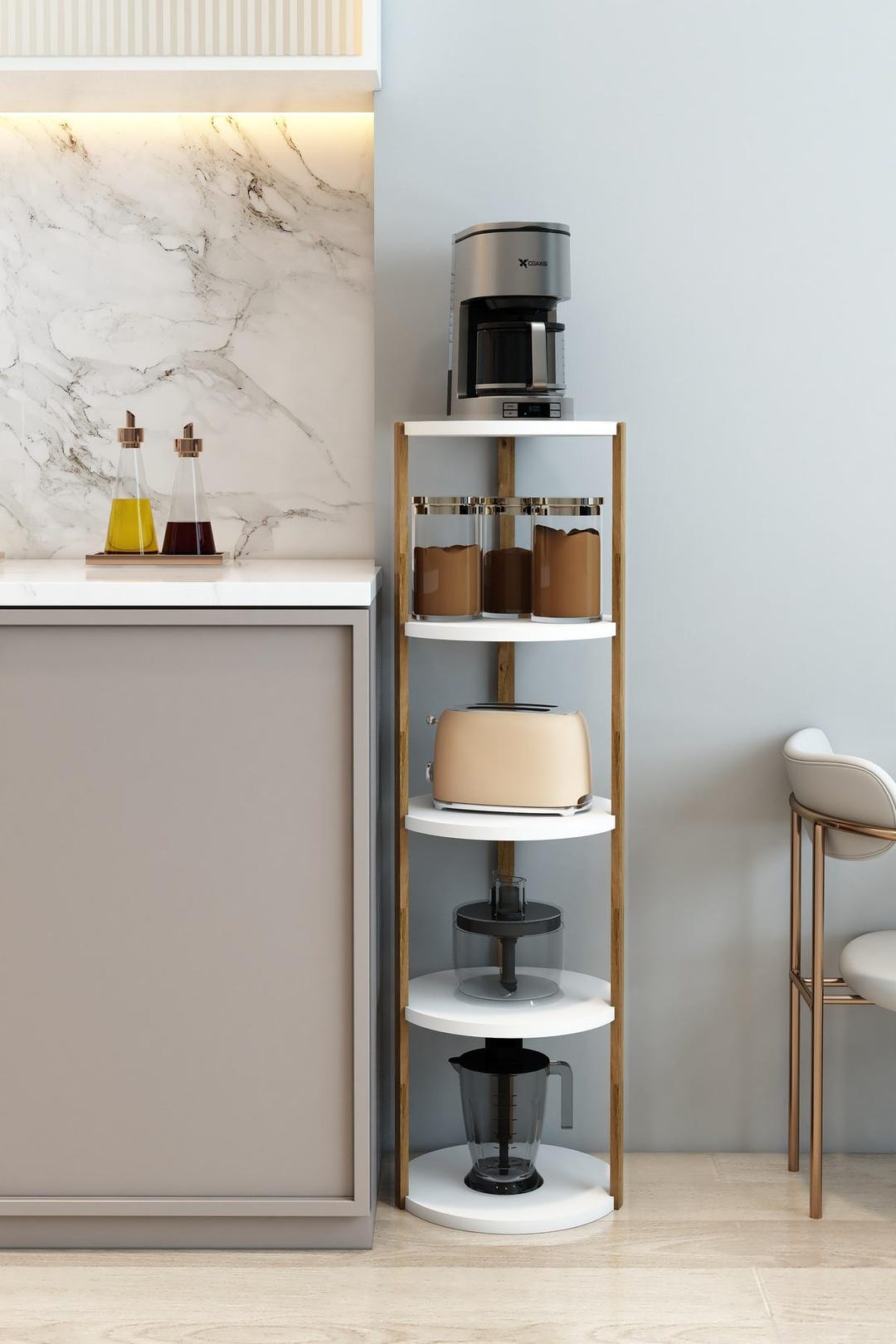 Round 5-tier Wooden Side Table | Multi-purpose Shelf Table | Natural ...