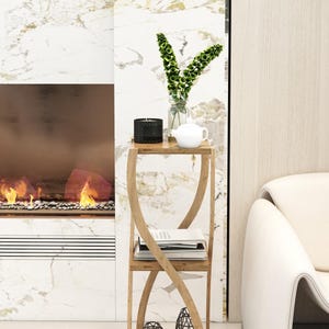 Tavolino laterale in legno a 3 ripiani e mensola / Design moderno decorativo e multiuso