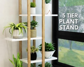 Estante de madera para plantas de 5 niveles / Estante multiusos para plantas / Unidad de almacenamiento decorativa