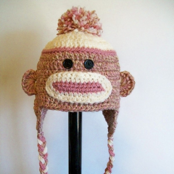 Custom Order for RACHLIKESCRAFTS Only Pink and Brown Sock Monkey Hat Adult Size