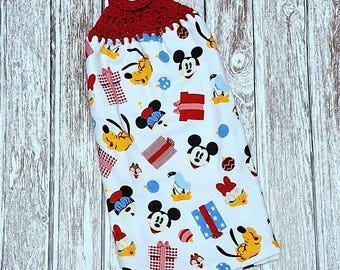 Hanging Kitchen Dish Towel Double Thick Crochet Top MICKEY and Friends