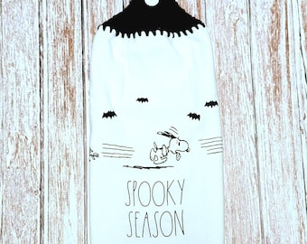 Hanging Kitchen Dish Towel Double Thick Crochet Top SNOOPY Halloween Decor