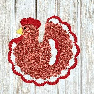 RED CHICKEN Potholder Crochet Hot Pad Double Thick