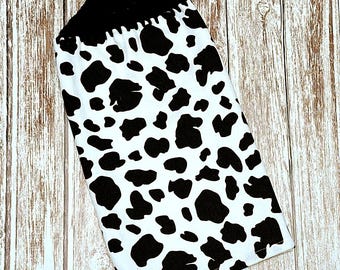 Kitchen Dish Towel Double Thick Crochet Top COW Print
