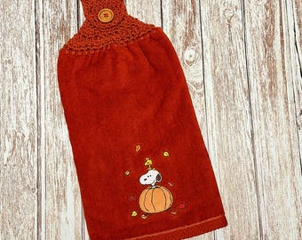 SNOOPY PEANUTS Hanging Kitchen Dish Hand Towel Double Thick Crochet Top