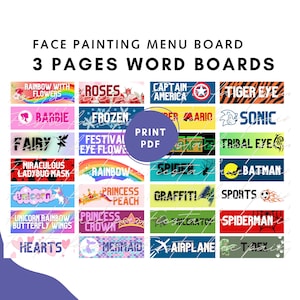 Word Board Face Painting Board mit Worten Menüboard Face Painter Designs