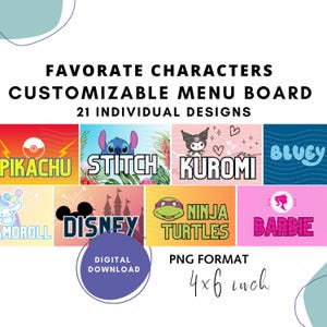 Favorite Characters Face Painting Menu Board Word Board Designs Printable Customizable Menu Board for Face Painting Cartoon