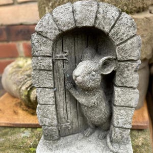Stone Mouse Statue: Aged Finish Garden Decor, Indoor/Outdoor Figurine
