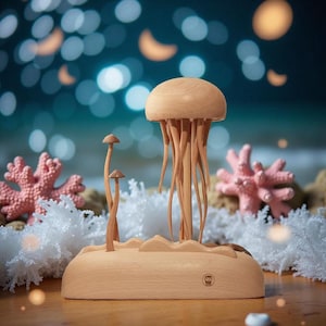 Wooden Jellyfish Automaton: Handcrafted Kinetic Sculpture & Nautical Decor