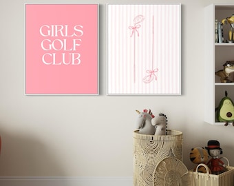 Girls Golf Club Wall Art – Vintage Golf Print, Preppy Nursery Decor, Feminine Golf Artwork, Pink & Green Golf Poster