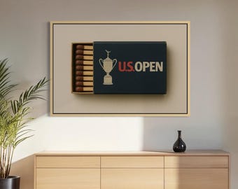 U.S. Open Golf Print – Vintage Matchbox Style Wall Art, Classic Golf Poster, Minimalist Sports Decor, Golf Tournament Art