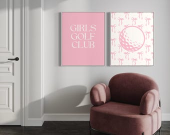 Pink Golf Art Modern Club Prints: Set of 2, Vibrant Feminine Decor | Premium Paper, 11x14 & 16x20 Sizes, Gift Idea