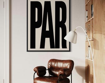 Impresión tipográfica PAR Golf – Arte mural de golf moderno – Póster minimalista de golf – Regalo de golf para él – Decoración de oficina o cueva masculina de golf