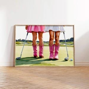 Golf roze cowgirl kunst aan de muur, downloadbare Golf girly prints, Country Aesthetic Golf slaapzaal, preppy golf poster afdrukbaar, Golfin Cowgirls