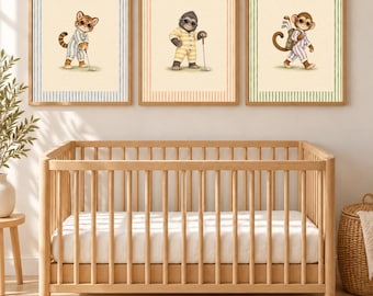 Tiger Gorilla Monkey Golf Nursery Prints Set of 3, Jungle Animal Wall Art, Golf Baby Shower Gift, Boy Nursery Decor, Printable Download