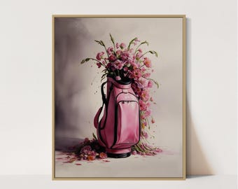 Golf Wall Art: Pink Floral Bag - Feminine Preppy Style