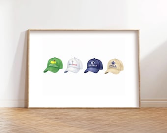 Golf Tournament Wall Art: Four Majors Hats (Minimalist Digital Print)