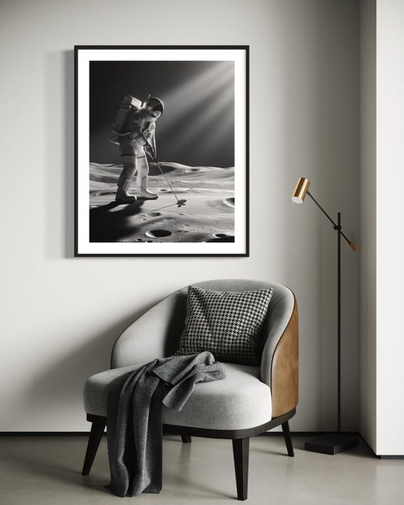 Astronaut Golfing on the Moon Canvas Print: Modern Space Art