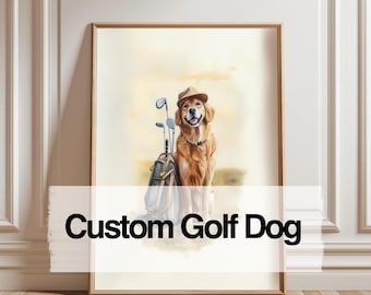 Custom Dog Golf Portrait - Watercolor Pet Painting with Accessories
