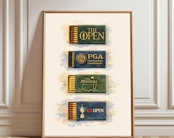 Vintage Golf Poster: Soft Watercolor Matchbox Style - Digital Download