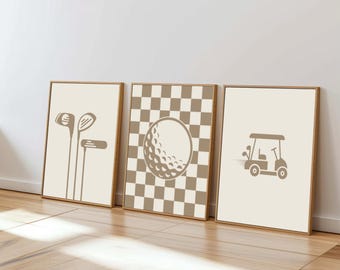 Golf Wall Art Trio: Neutral Beige Nursery Prints (Digital Download)