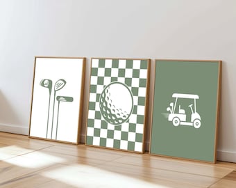 Golf Nursery Decor Set of 3 Prints, Golf Nursery, Digital Prints, Boho Golf Boys Room Decor, Playroom Golf Wall Art, Golf Bedroom Prints