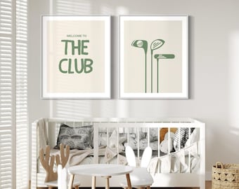 Láminas infantiles de estilo bohemio con temática de golf: arte digital para habitaciones de niños.