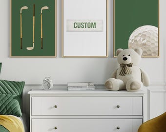 Personalized Golf Wall Art for Nursery – Custom Name Print, Vintage Golf Clubs & Golf Ball, Digital Download, Custom Golf Wall Art, Golf Art