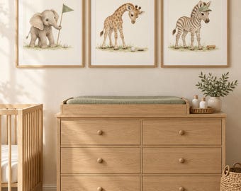 Golf Nursery Decor Set of 3, Safari Animal Golf Prints, Elephant Giraffe Zebra Wall Art, Baby Boy Golf Nursery Print, Golf Baby Shower Gift