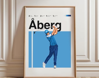 Ludvig Aberg Modernes Poster, Golffilm inspirierte Wandkunst, Golf Schwung Poster, lustiges Golf Dekor, Mid-Century Modern Golf Kunst, Geschenk für Golfliebhaber