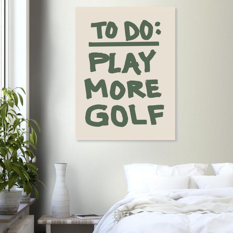 Póster clásico en papel mate, Juega más al golf, Techo con temática de golf, Arte mural de golf, Póster de golf imagen 4