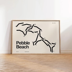 Pebble Beach Golf Links, CA / Mapa del campo de golf, regalo de golfista para él, diseño de tarjeta de puntuación, regalo de novio golfista, decoración de golf moderna de mediados de siglo