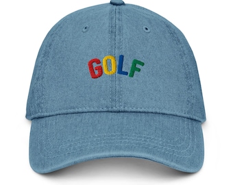 Golf Hat for Women and Men, Embroidered Denim Dad Hat, Colorful GOLF Letters Cap, Golf Gifts, Christmas Gift for Golfer