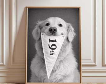 Golden Retriever Golf Art: Black and White 19th Hole Print