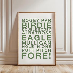 Golf Words Typography Print: Modern Minimalist Golf Art, Monochrome Aesthetic (Digital Download, Multiple Sizes, Office or Bedroom)