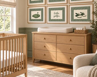 Golf Nursery Decor Set of 6, Green Stripe Golf Wall Art, Little Golfer Print, Vintage Golf Prints, Boy Nursery Golf Baby Shower Gift
