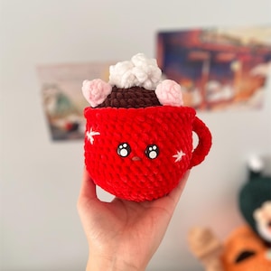 Crochet Hot Chocolate, Drink, Food Plushie, Amigurumi, Marshmallow, Cute Winter Decor, Home Decor, Gift for Holiday