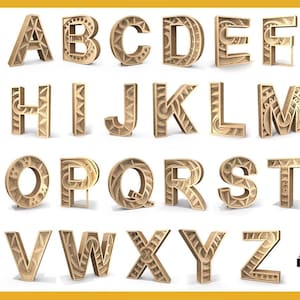 Archivo SVG de alfabeto y números de mandala 3D / Letras y números en capas para corte láser, CNC y Cricut / Archivos SVG, Dxf, Ai