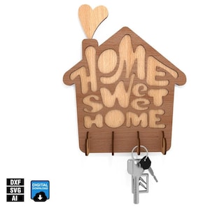 Archivo de corte láser para llavero: diseño Home Sweet Home para Glowforge, máquinas CNC: SVG, DXF, Ai: descarga digital