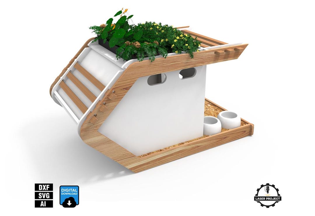 CNC Dog House Plan: Modern Pet House With Rooftop Garden (digital