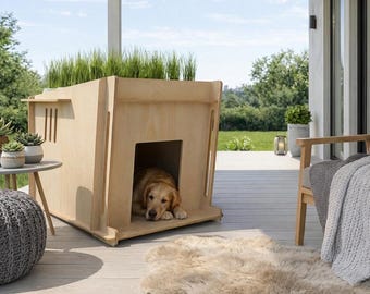 CNC Dog House Plan: Modern Pet Shelter with Green Roof (Digital Download)